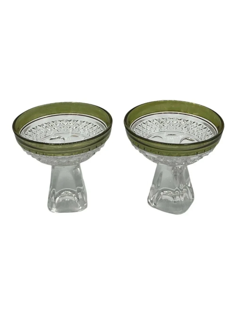 Clear Glass Sherbet Cups Red Green Rim Pedestal Dessert Bowls Set - Picture 8 of 9